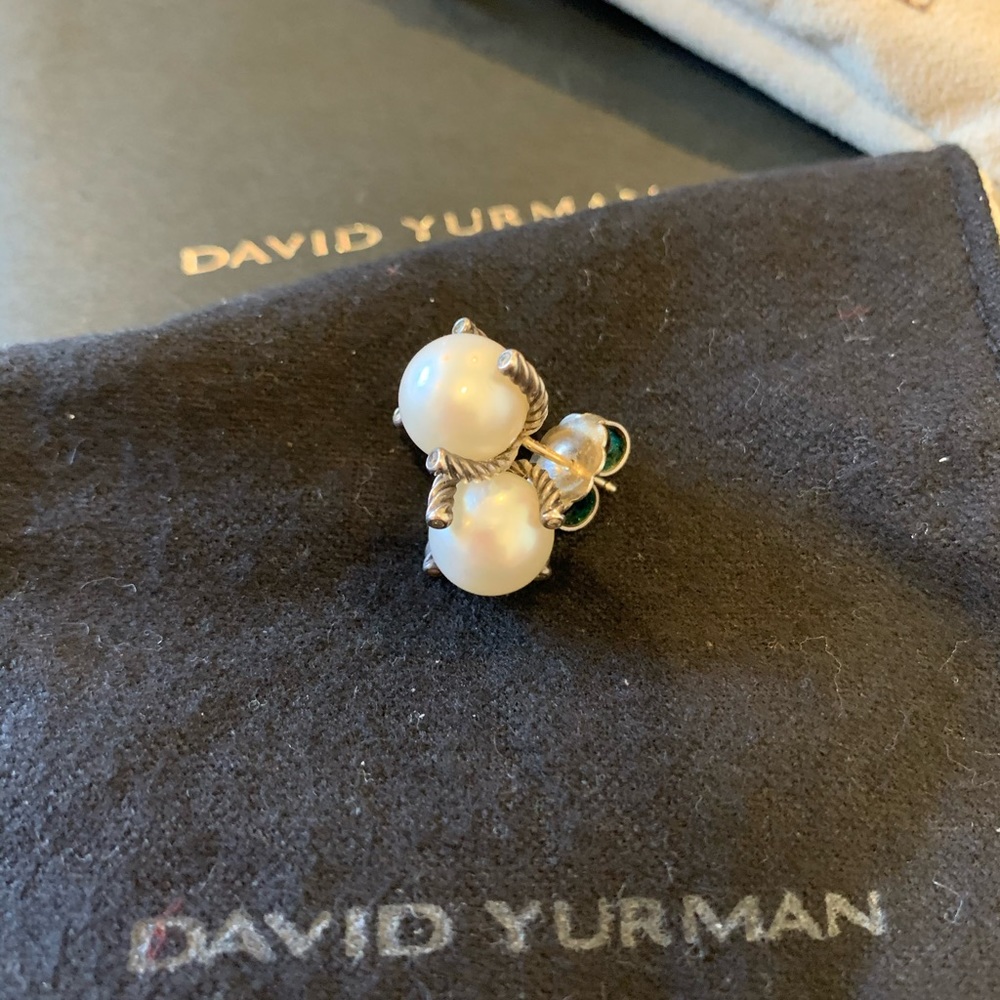 David Yurman pearl & diamond cable earrings 9.5mm